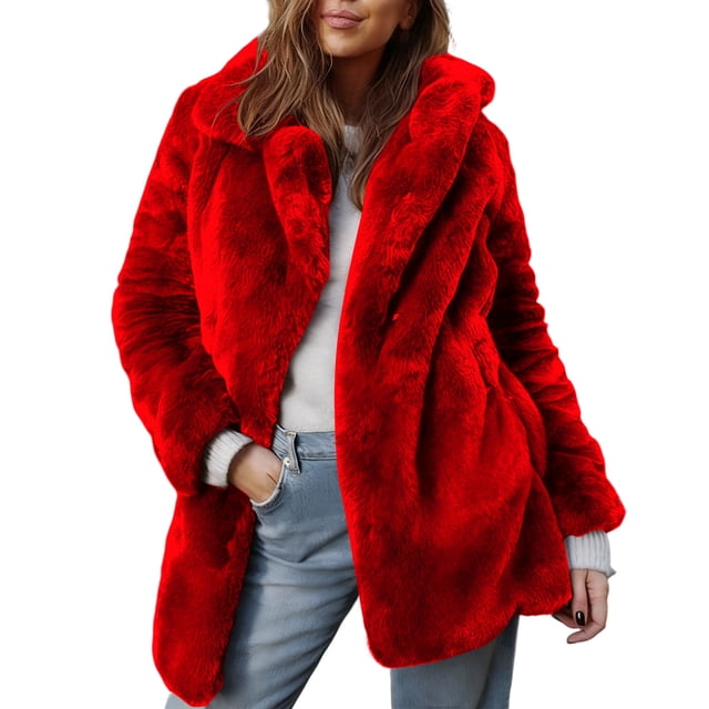 Birdeem Women's Winter Jacket, Long Sleeve Warm Faux Fur Solid Color Coat