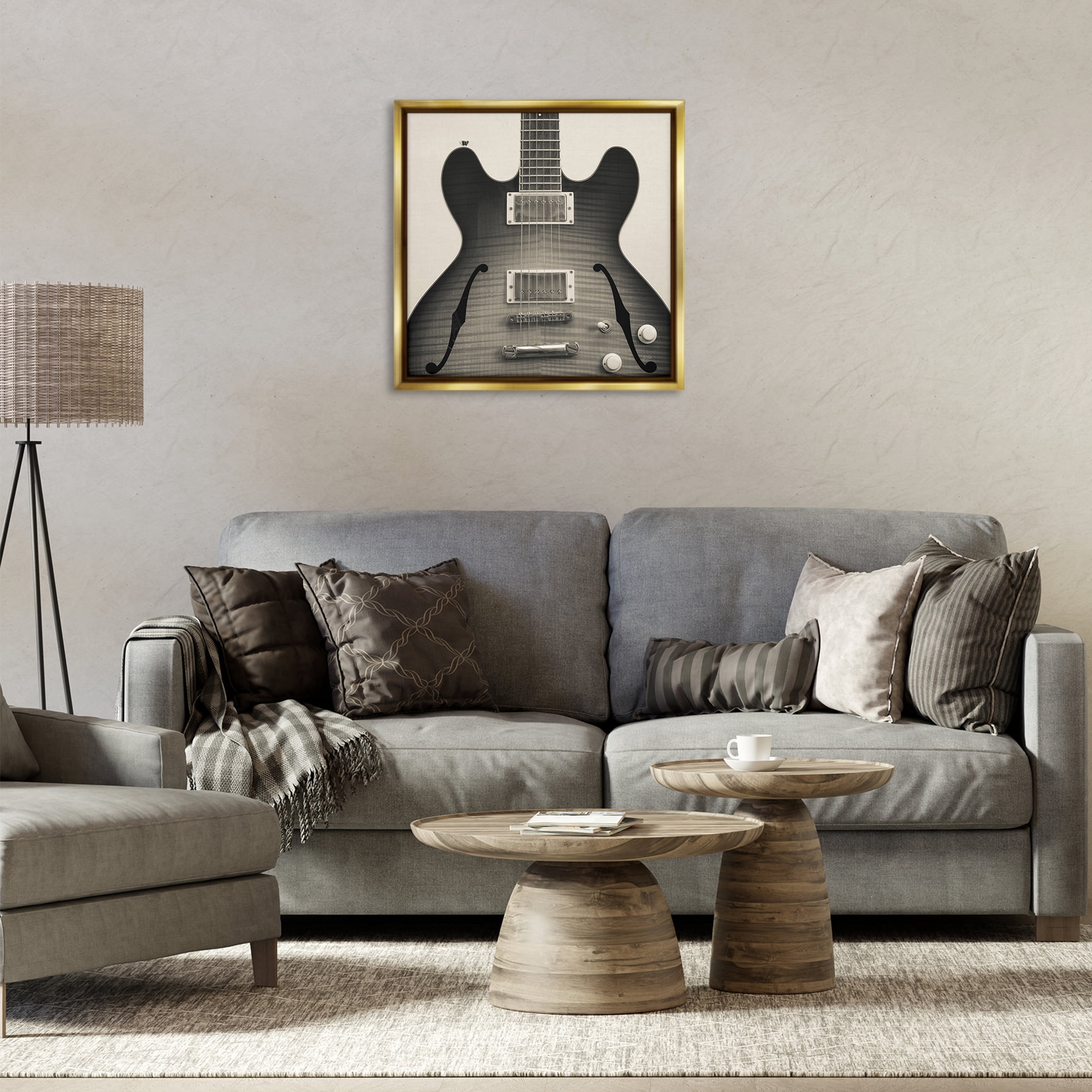 Stupell Industries Classy Electric Guitar Entertainment Photography Gold Floater Framed Canvas Art Print Wall Art, 25 x 25