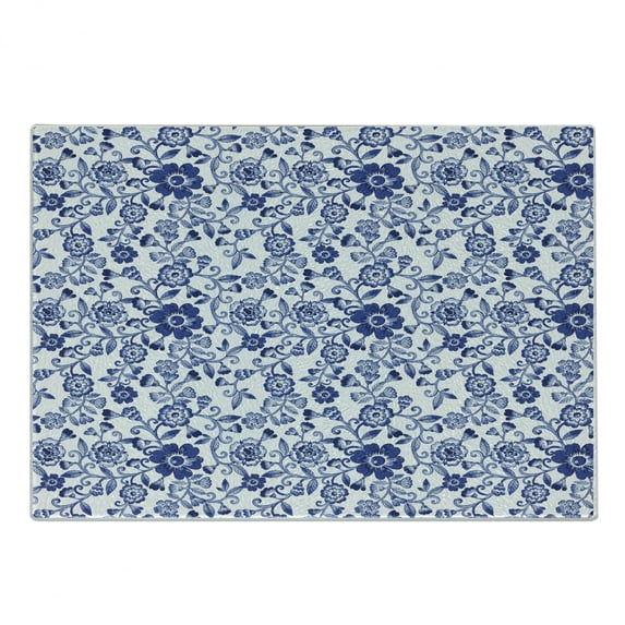 Watercolor Cutting Board, Vibrant Blue Flowers Pattern Feminine Floral Spring Ornaments, Decorative Tempered Glass Cutting and Serving Board, Small Size, Violet Blue White, by Ambesonne
