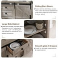 thumbnail image 5 of OKD Farmhouse Sideboard Buffet Cabinet with Storage, 60" Large Kitchen Cabinet w/Sliding Barn Doors and 4 Drawers, 31.2'' Tall Rustic Wood Coffee Bar Table for Dining Room, Light Rustic Oak, 5 of 6