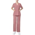 thumbnail image 3 of QATAINLAV Medical Uniform for Women Casual Short Sleeve V Neck Scrub Tops and Baggy Straight Leg Pants 2 Piece Outfits Solid Color Scrubs Sets with Pockets Khaki L Ofertas Flash, 3 of 4