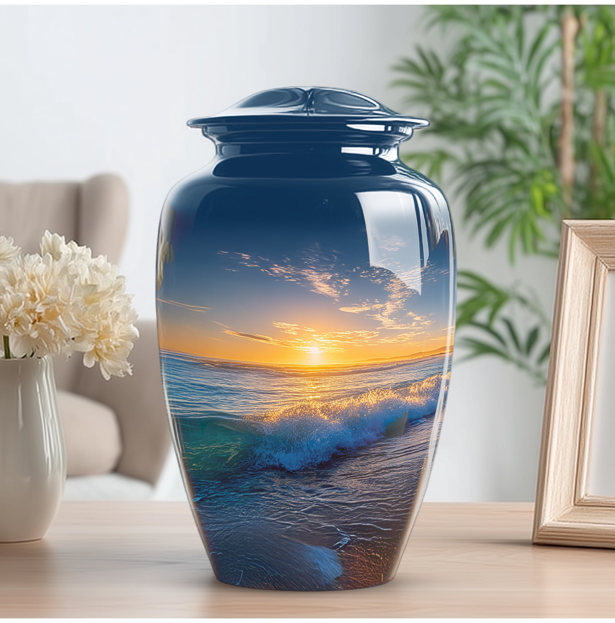 Beach Cremation Urns For Human Ashes Adult Female - 10 Inch Urn For Ashes For Women - Large Decorative Urn For Mom - Human Remains Urns ( Size:- 10 Inch )