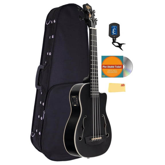 Kala UBASS-JYMN-BK-FS Black Journeyman Mahogany U-Bass Bundle with Case, Tuner, Austin Bazaar Instructional DVD, and Polishing Cloth
