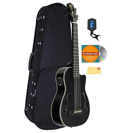 Kala UBASS-JYMN-BK-FS Black Journeyman Mahogany U-Bass Bundle with Case, Tuner, Austin Bazaar Instructional DVD, and Polishing Cloth