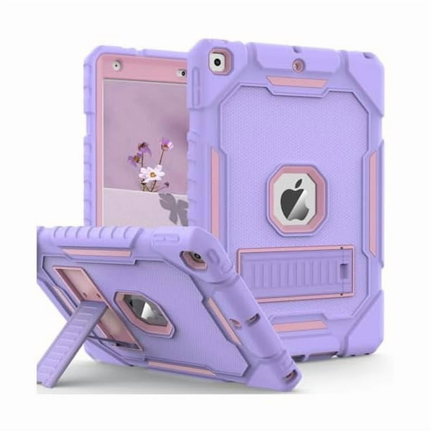 wonima44 Case for iPad 9th/8th/7th Generation 2021/2020/2019(10.2 inch), Heavy Duty Military Grade Shockproof Rugged Protective 10.2" Cover with Built-in Stand for iPad 9 8 7 Gen (Purple+Pink)