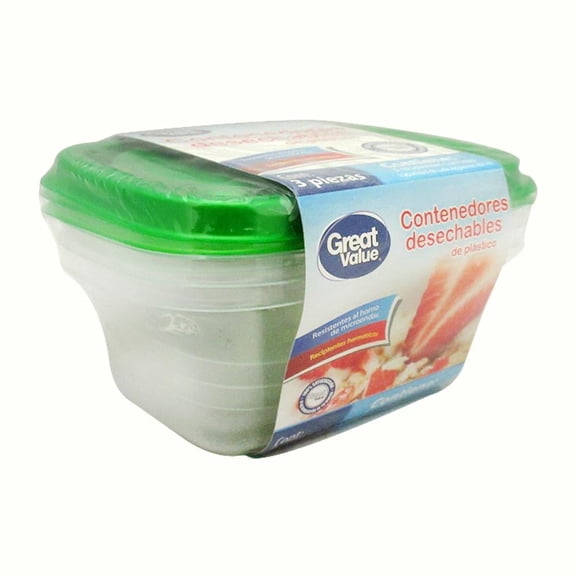 Contenedores desechables Great Value de plástico con tapa 3 pzas