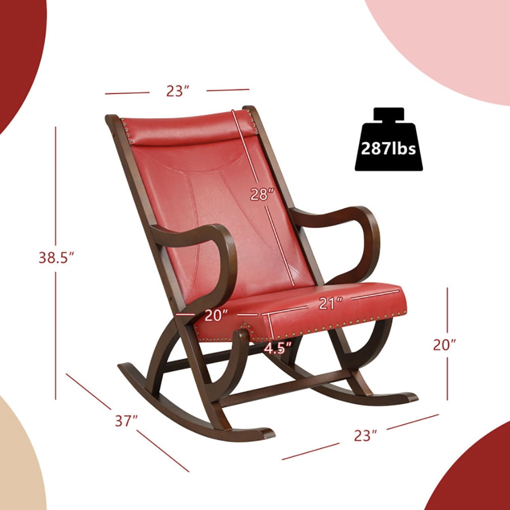 Finihen Rocking Chair, Recliner Chair, Modern Rocking Chair with PU Cushion and Rubber Wood Frame, for Living Room, Bedroom, Red Finihen Rocking Chair, Recliner Chair, Modern Rocking Chair with PU Cushion and Rubber Wood Frame, for Living Room, Bedroom, Red