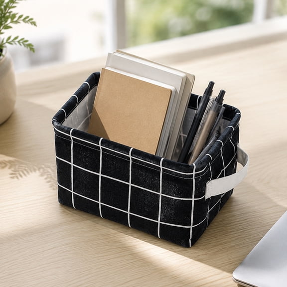 Fabric Storage Basket Organizer for Home, Cotton Linen Desktop Container Box for Makeup Office Supplies Toys Accessories Sundries Storage Vanity Table Bedroom Cabinet Organization