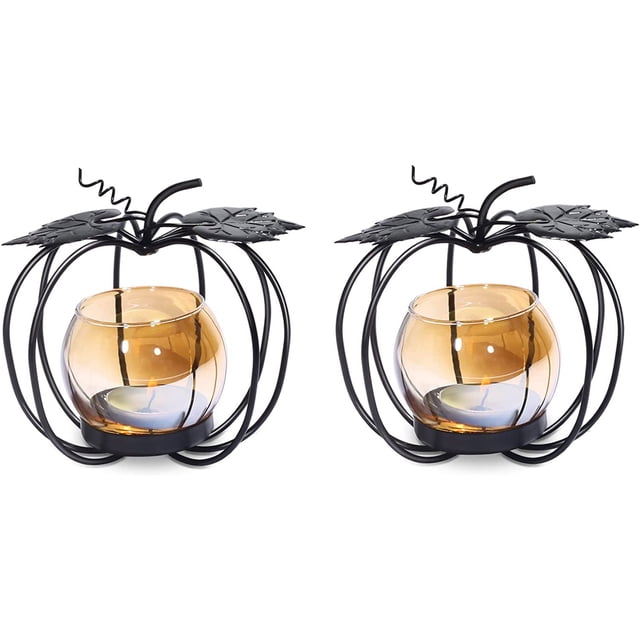 Portavelas votivo de cristal de calabaza BRILLAR juego de 2 negro mate