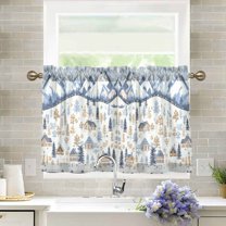Yayeee Kitchen Curtains Light Filtering 27"x24" Rod Pocket Short Cafe Window Panel, Light Blue Mountain