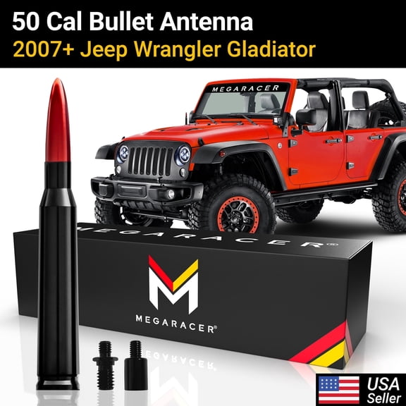 Mega Racer 2007-2024 Jeep Wrangler Gladiator 50 Cal Bullet Antenna (RED BLACK) - 4xe JK JKU JL JLU JT Rubicon Sahara Willys Mojave Truck Car Antenna Replacement, 1 PACK