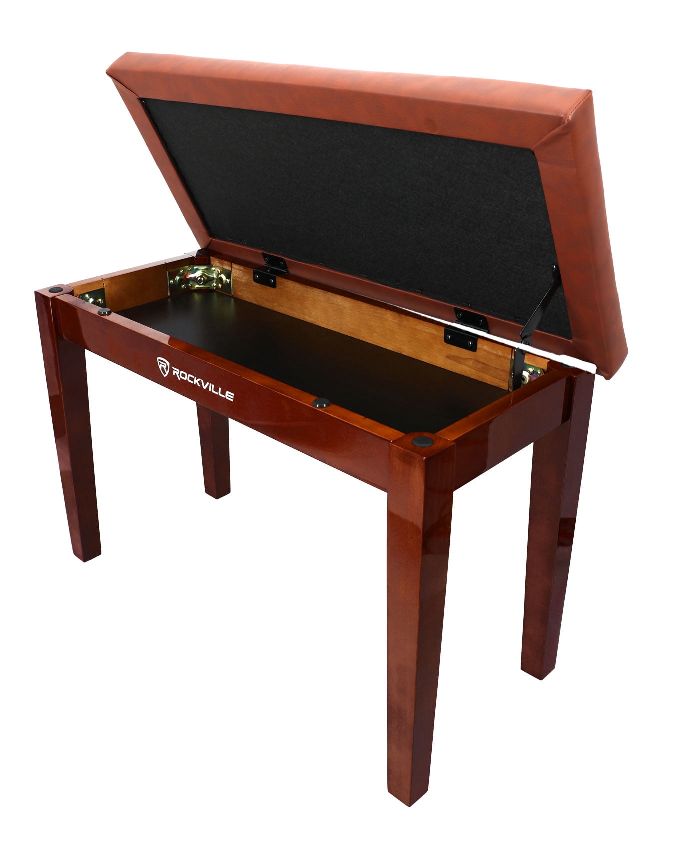 Rockville PB7 BROWN Premium Piano Bench w/Thailand Wood, Comfy Padding + Storage
