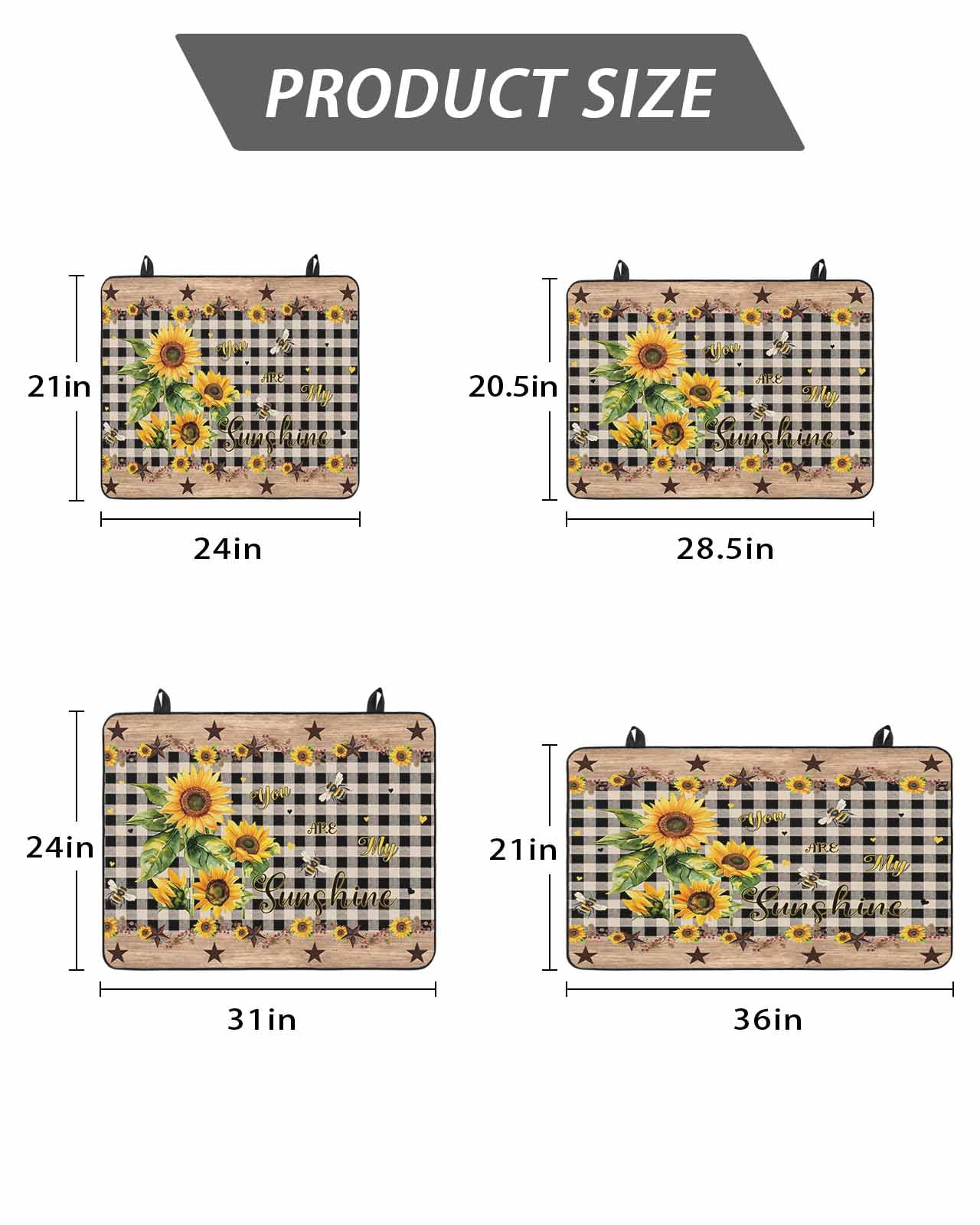 Stove Top Covers for Electric Stove, Sunflower Plaid Glass Stovetop Cover Protector, Country Sunshine Star Vintage Bee Black Induction Cooktop Protector Oven Mat for Kitchen Countertop 24"x21"