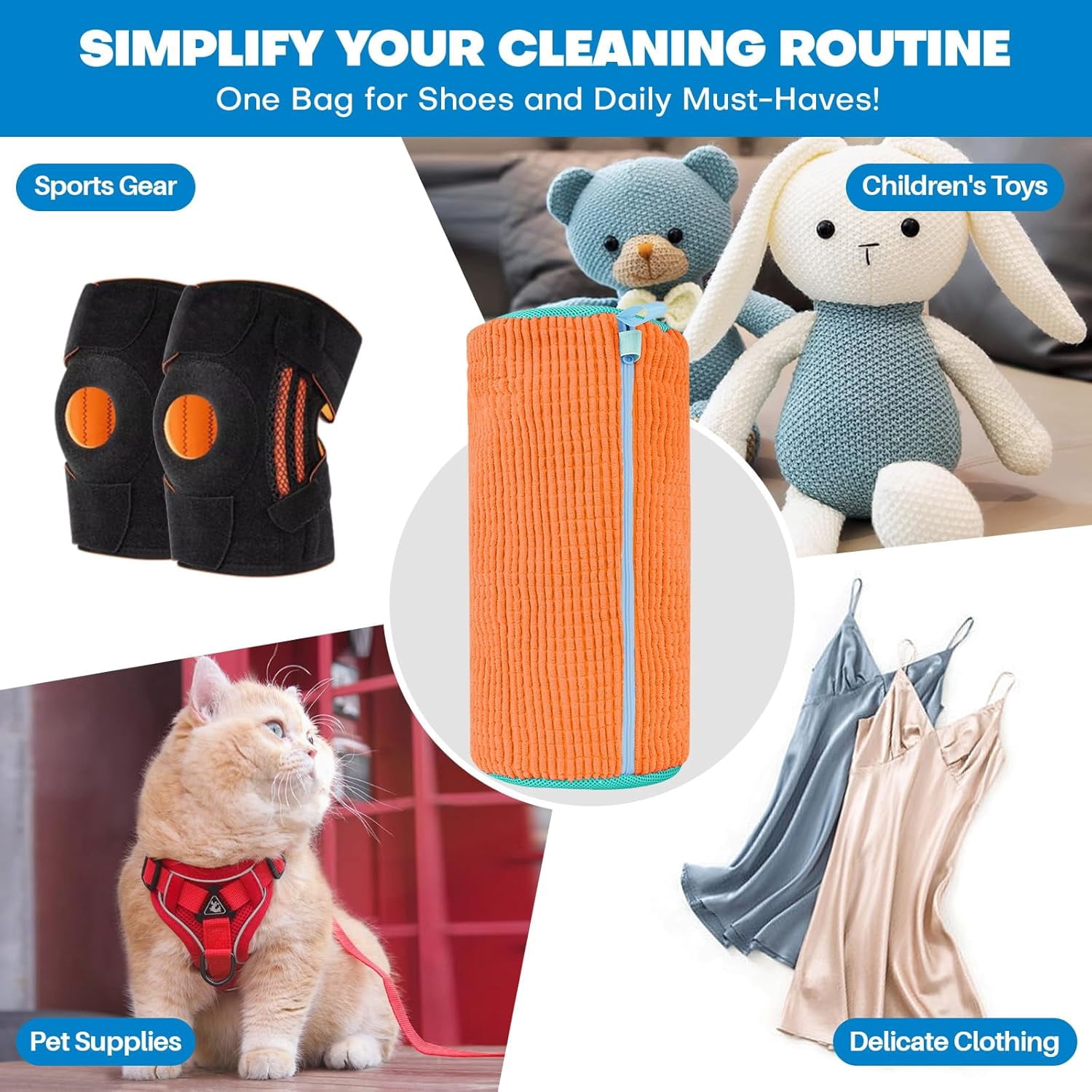 Shoe Washing Machine Bag: Laundry Shoe Bag for Washer and Dryer - 2pc Reusable Shoe Cleaning Bag for Sneaker Tennis Shoes Unstain Cleaner Kit(2 Pcs) Orange 2pcs