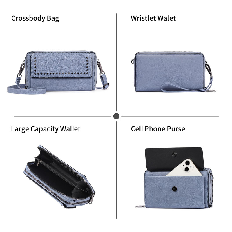 FALAN MULE Women's Leather Crossbody Wallet, Blue photo 4
