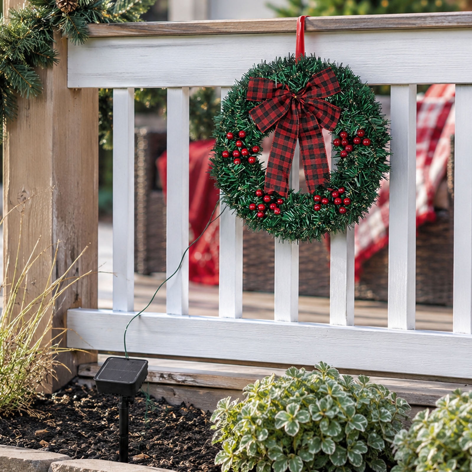 Astoutdoor Set of 3 Solar Christmas Wreaths, 14 in, 210 PVC Tips, 60 Warm White LEDs, 8 Modes, Ground Stake, White