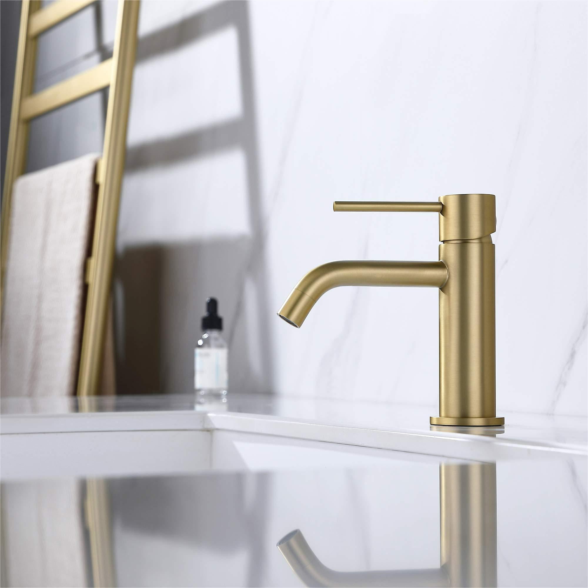 Adorer Brushed Gold Bathroom Faucet, Single Handle Brass Sink Faucet Bathroom Single Hole with Pop Up Sink Drain Assembly and Water Faucet Supply Lines
