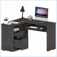 thumbnail image 5 of Desks, L-Shaped with Left Return, Keyboard Tray, 2 Drawers, Open Shelf, Smokey Oak | Particle Board | Gray, 5 of 5