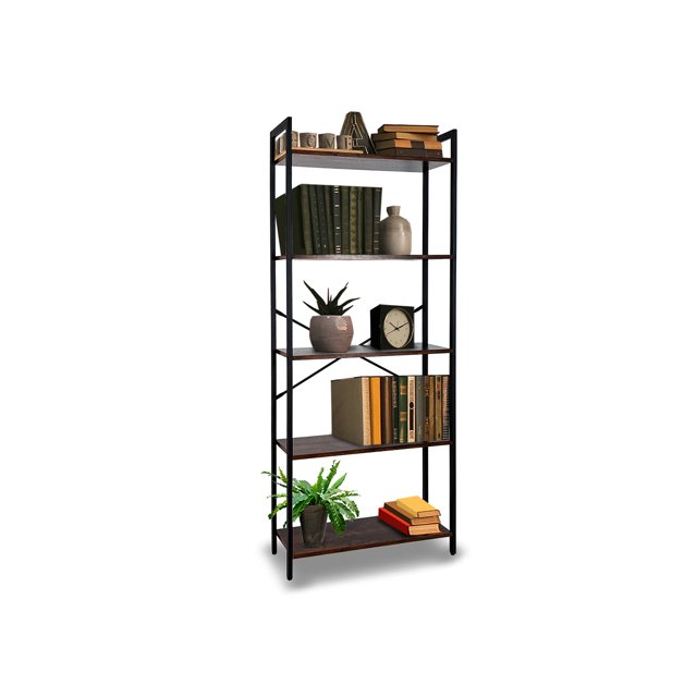Librero Organizador Casa Litus 5 Repisas de Madera y Acero Inoxidable Minimalista
