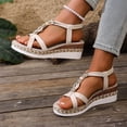 thumbnail image 7 of Bohemian Wedge Sandals for Women Summer Dressy Ankle Elastic Wide Width Platform Sandals Lightweight Comfortable Open Toe Slip On Ankle Strap Beach Shoes Beige B 9.5, 7 of 7