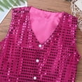 thumbnail image 4 of Fldy Kids Boys Girls Shiny Sequins Vest Wedding Choir Party Waistcoat Jazz Hip Hop Dance Costume Rose Red 14-15, 4 of 6