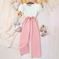 thumbnail image 2 of cfhntfmh Girls Summer Outfits Short Sleeve Crewneck Loose Tops Trendy Bow Knit Belted Wide Leg Pants Sets, 2 of 7