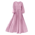 thumbnail image 5 of TaTaai Ladies Solid Color Loose Fit V-Neck 3/4 Sleeve Casual Dress Fashion Cotton Linen Style Soft Comfortable Stretchy Long Dress for All Seasons Daily Life Gift, 5 of 7