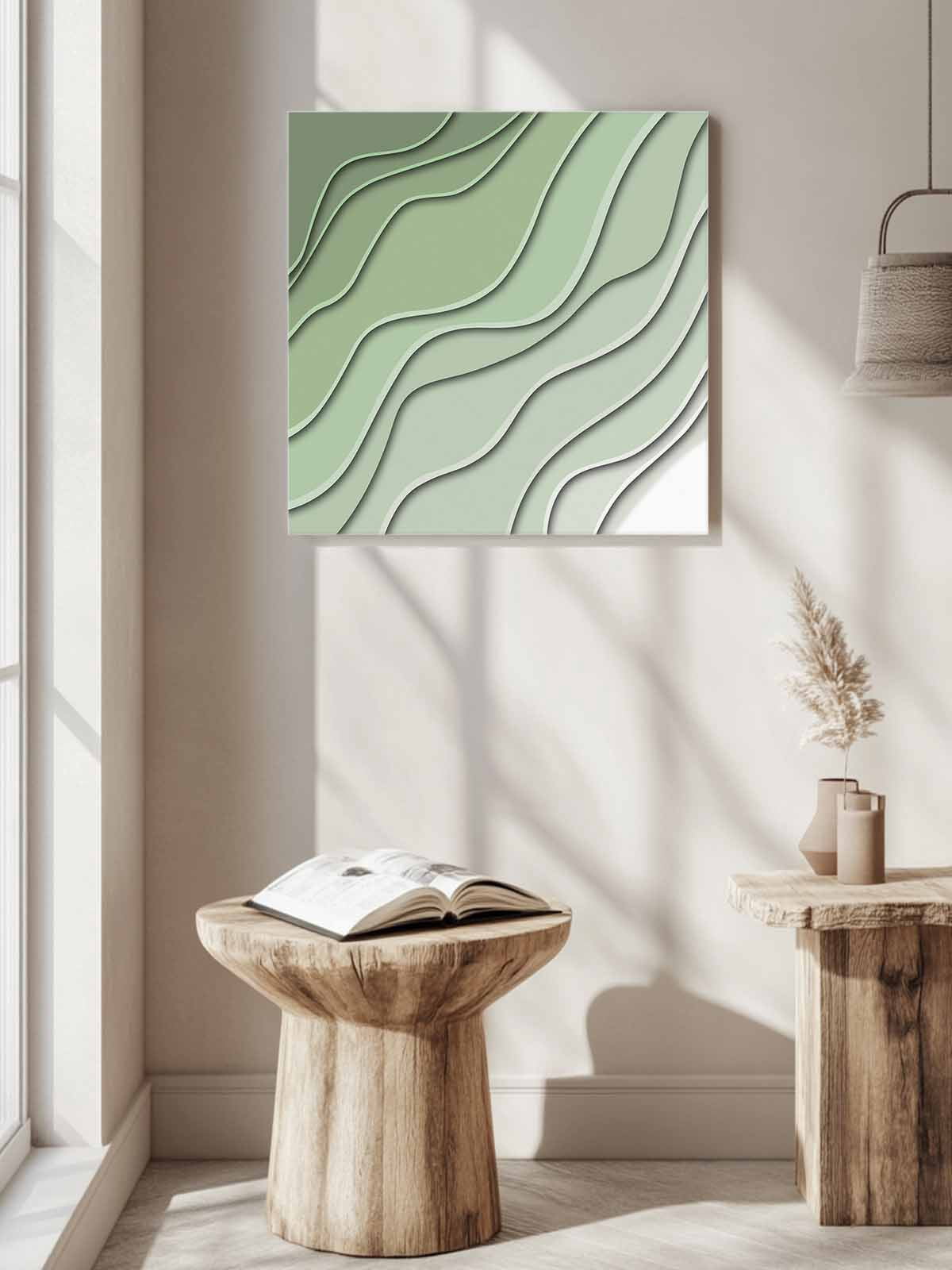 Sage Green Canvas Wall Art, Ombre Stripes Geometric Color Gradient Framed Wall Decor Modern Artwork Prints Painting for Living Room, Bedroom, Kitchen & Cafe Decor 16x16 Inch
