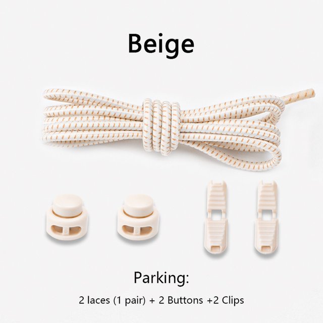 Lacets Ronds de Sport Sans Attaches, Dégagement Rapide, Verrouillage à Ressort Réglable, Lacets Élastiques, Accessoires de Chaussures pour Enfants et Adultes, Beige