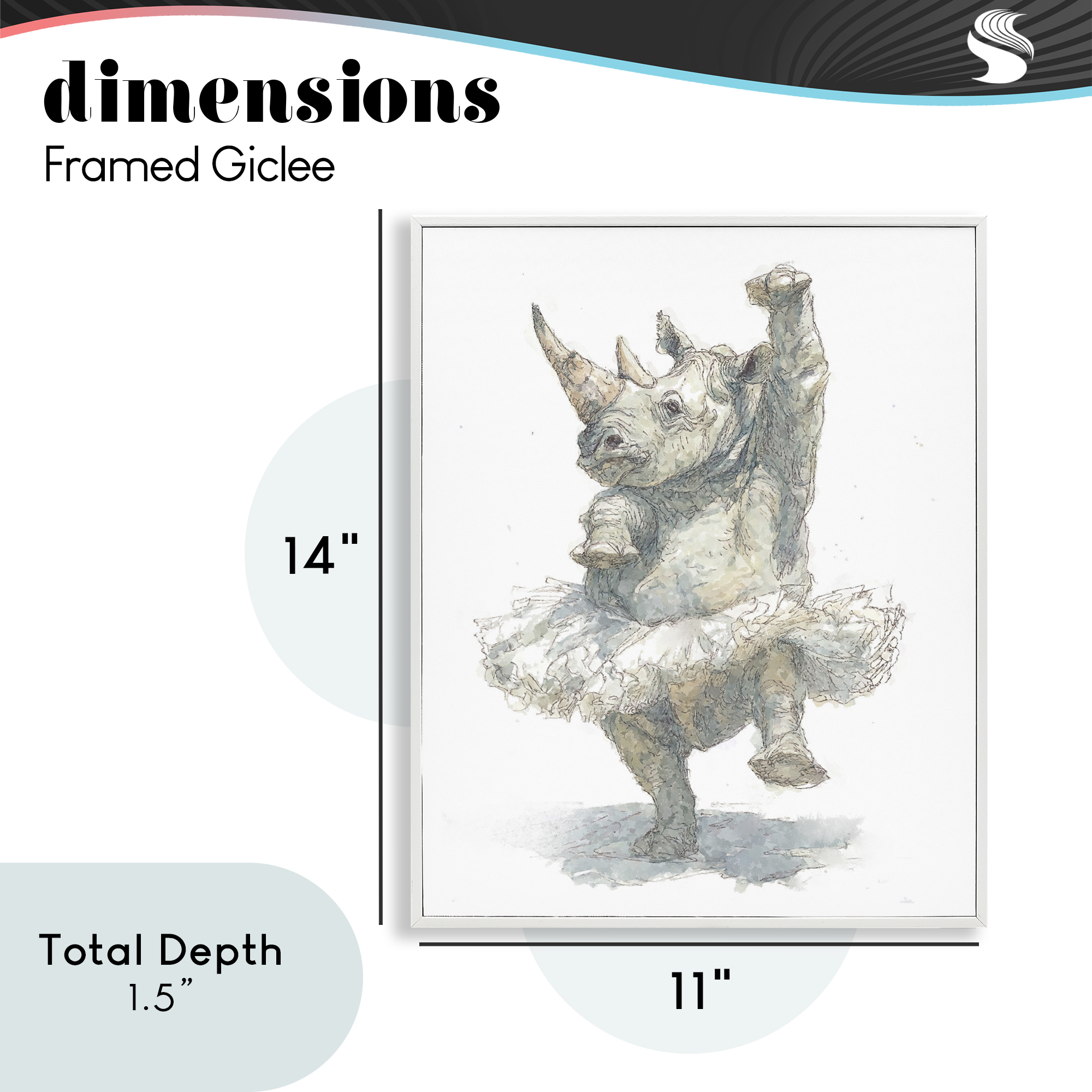 Ballet Rhino Tutu White Framed Giclee Art, design by Ziwei Li