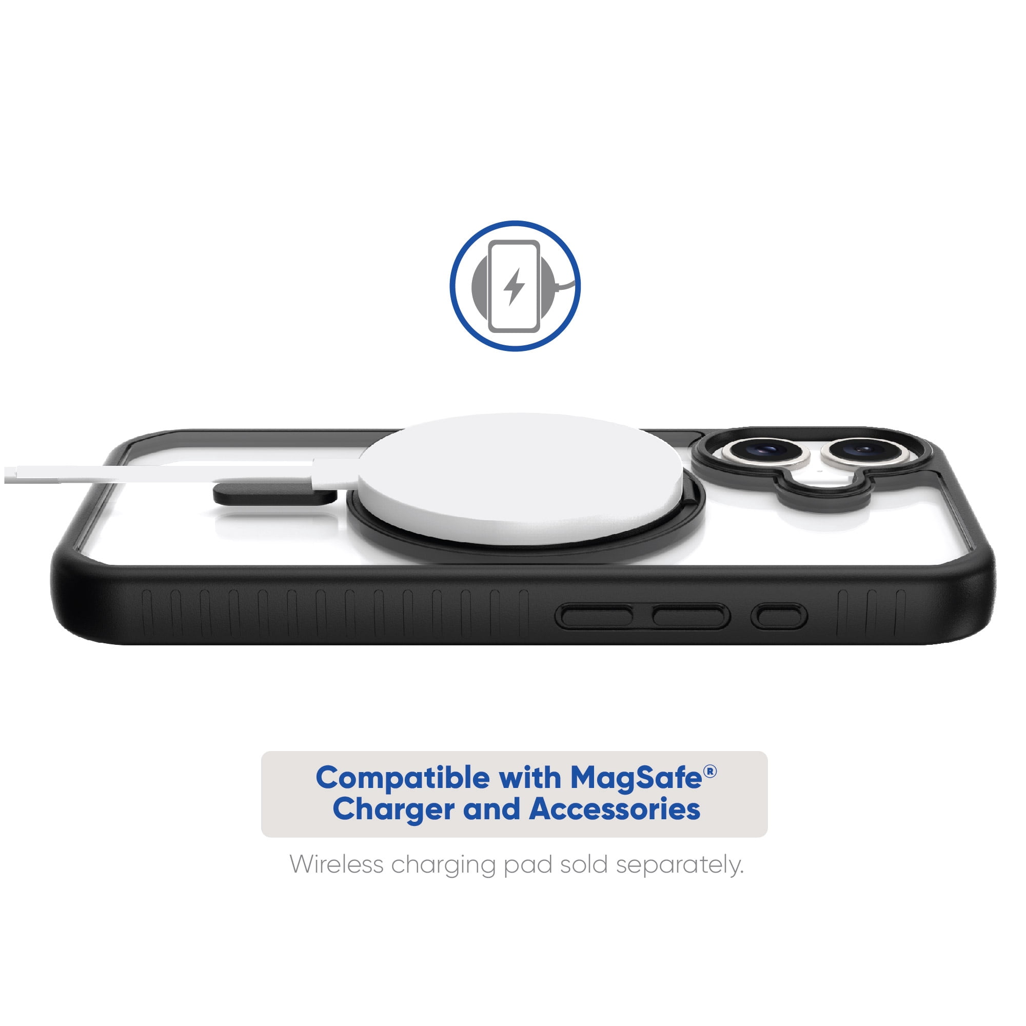 onn. MagSafe Compatible Phone Case with Ring Stand for iPhone 16 Plus - Black/Clear