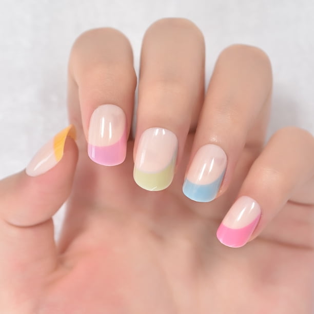 Juego de uñas postizas Punta de arco YZV Línea dorada Diseños Prensa artificial en las uñas Rosa corto Encantador Uñas lindas Manicura Uso diario Tan Jianjun unisex