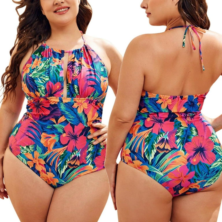 XIAQUJ Women's Plus Size Printed Backless One-Piece Swimsuit