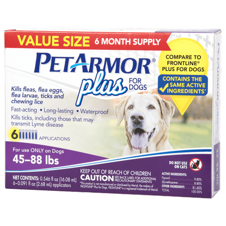 PetArmor Plus Flea & Tick Prevention for Large Dogs with Fipronil (45 to 88 Pounds), 6 Monthly Treatments