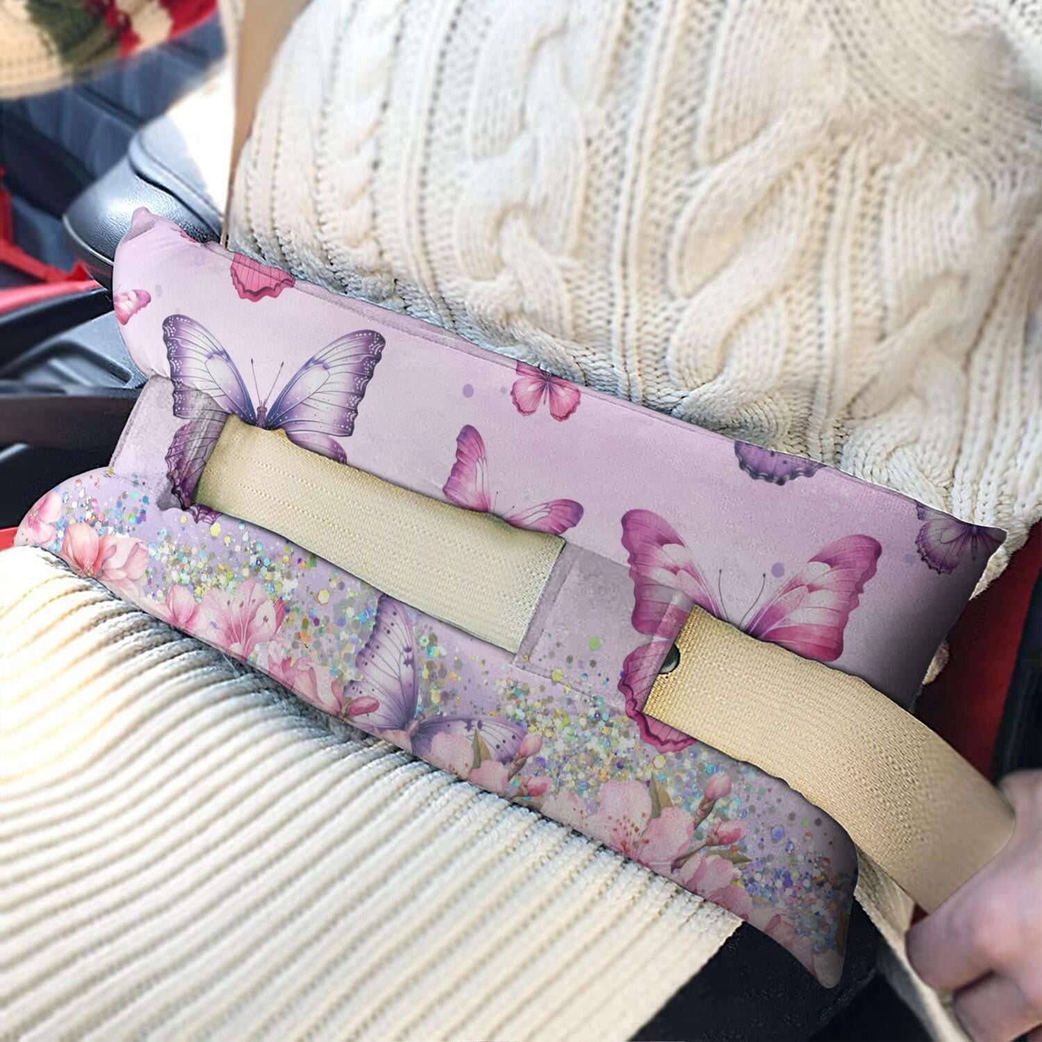 Colorful Butterfly Pattern Seatbelt Cushion for Surgery Recovery - Plush Mastectomy Pillow with Floral Print - Chest Protector for Car