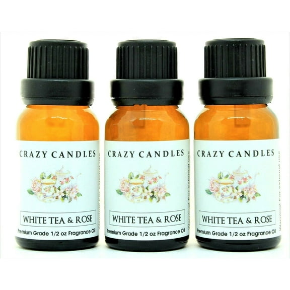 White Tea & Rose 3 Bottles 1/2 fl oz Each (15ml) Premium Grade Scented Fragrance Oil Crazy Candles Made in USA