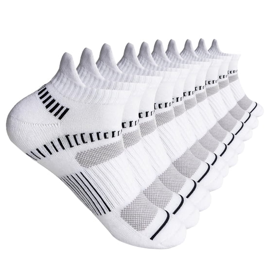 G&Y Women's Athletic Ankle Socks (10 Pairs), White, L-XL