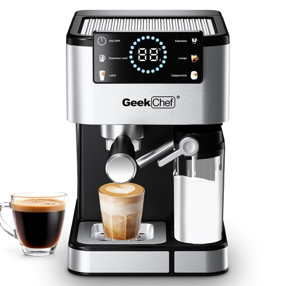 Geek Chef Espresso Machine, 20Bar Espresso Coffee Maker for Cappuccino, Latte, Americano & Cold Brew, with Automatic Milk Frother & Detachable Milk Reservoir, One-Touch Operation, Silver