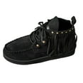 thumbnail image 4 of Womens Vintage Black Fringe Platform Boots Suede Studded Tassel Ankle Booties Lightweight Lace Up Casual Shoes, 4 of 5