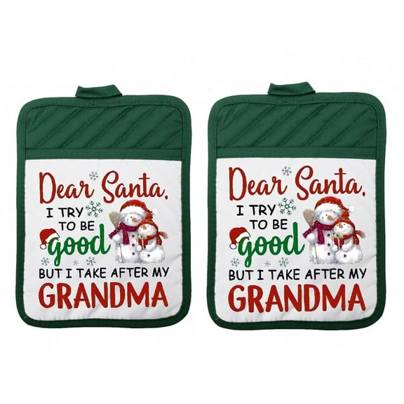 Set of 2 - 9"x7" Pocket Pot Holders - Santa I Try to Be Good Grandma - scph021