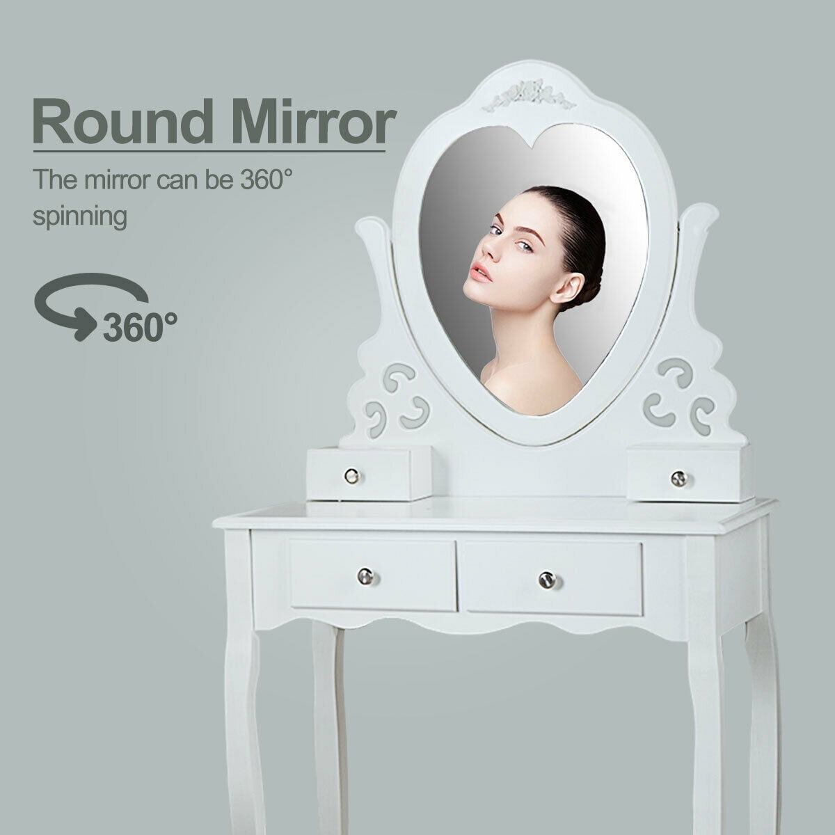 Lowestbest Makeup Vanity Set with Stool, Dressing Vanity Table Desk Set for Bedroom, Bathroom, Closet, Hallway, Makeup Table with Heart-Shaped Mirror and 4 Storage Drawers, White Lowestbest Makeup Vanity Set with Stool, Dressing Vanity Table Desk Set for Bedroom, Bathroom, Closet, Hallway, Makeup Table with Heart-Shaped Mirror and 4 Storage Drawers, White