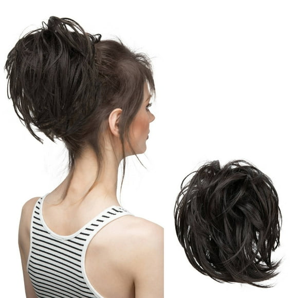 Mother'S Day Real Silk Wig, Messy Hair Bun Hair Pieces Curly Synthetic Updo Scrunchies Ponytail Extension for Women Black 1Pcs, Wig, Closure,Hair Bundles,Lace Frontal,Highlight Cap,Lace Front,Lace