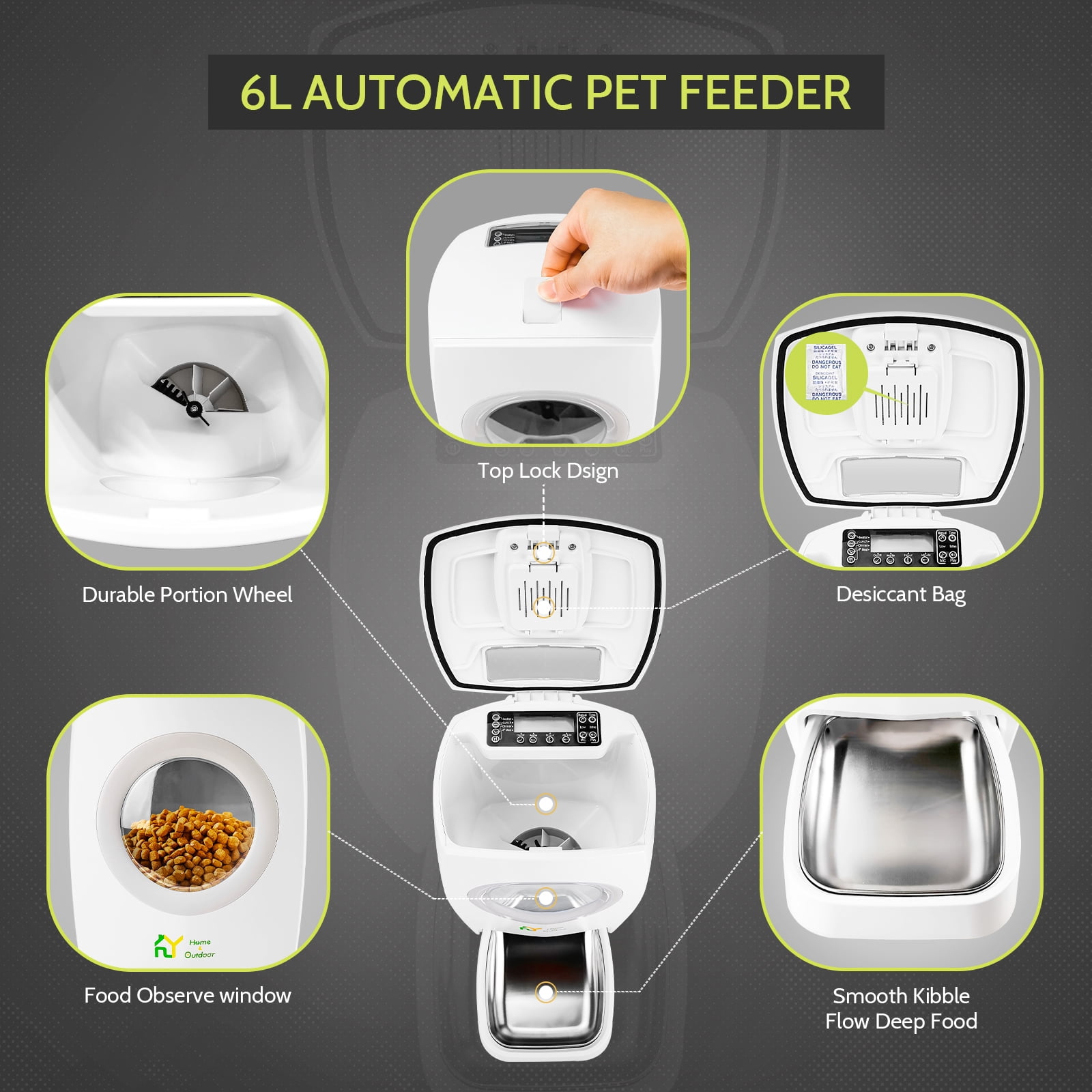 S.Y. 6L Automatic Cat Feeder Timed Smart Pet Feeder for Dogs and Cats Food Dispenser with Portion Control, Voice Recorder