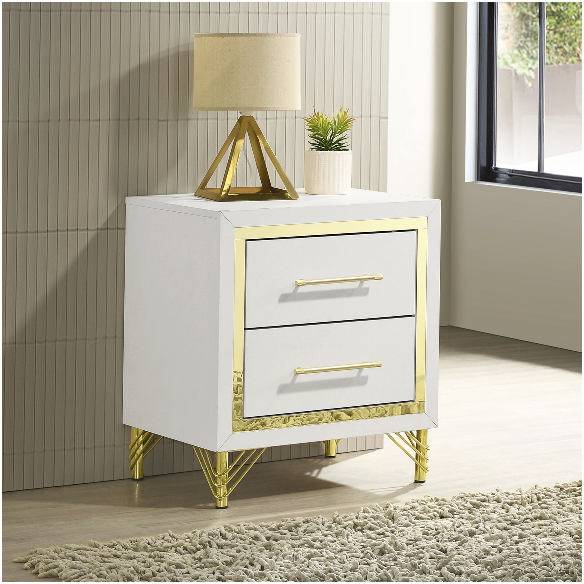 Classic Modern White Nightstand with 2 drawers drawer storage MDF Bedroom Furniture for Interior Bedding Range