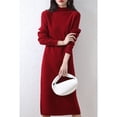 thumbnail image 3 of Falda larga de estilo elegante para viajeros, otoño e invierno, de color sólido, tejido con hilo, cuello alto medio, vestido de punto suave intelectual, 3 of 5