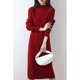 thumbnail image 4 of Falda larga de estilo elegante para viajeros, otoño e invierno, de color sólido, tejido con hilo, cuello alto medio, vestido de punto suave intelectual, 4 of 4
