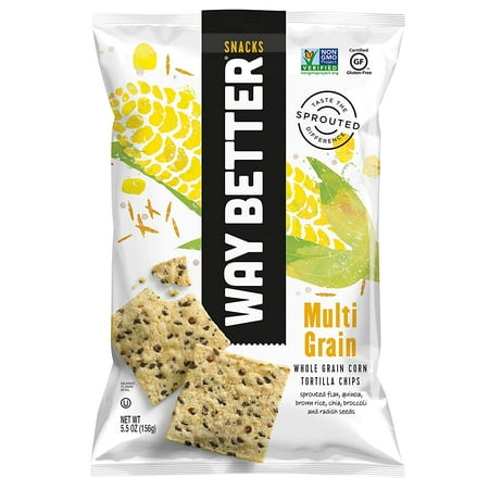 Way Better Snacks Sprouted Gluten Free Tortilla Chips, Multi Grain, 6-Pack 5.5 oz. Bags