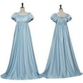 thumbnail image 3 of NSLGXD Regency Victorian Tea Party Gown Empire Waist Dress Boat Neck Short Sleeve Pleated Halloween Costumes, 3 of 5