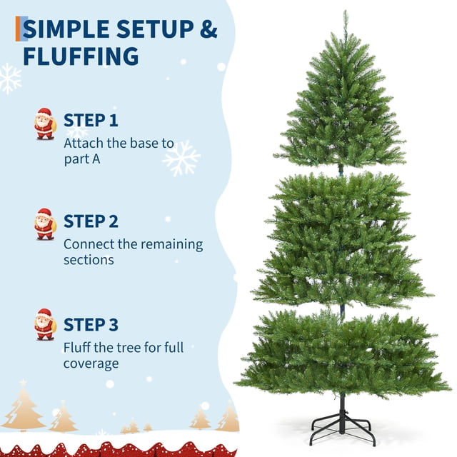 Artificial Christmas Tree with 200 Lights & 8 Light Modes - Foldable PVC Xmas Tree with 700+ Branch Tips