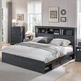 thumbnail image 3 of ACCOHOHO Farmhouse Queen Size Bed with 4 Drawers, Platform Storage Bed Frame with 52" Wooden Bookcase Headboard and LED Light，Black, 3 of 7